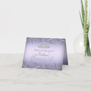 Purple & Silver Tiara Sweet 16 Thank You Card