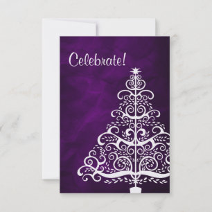 Purple Silver Tree Christmas Party Invitation