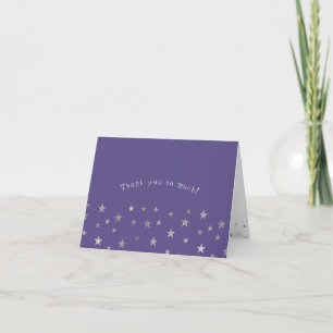 Purple silver twinkle stars baby shower thank you card