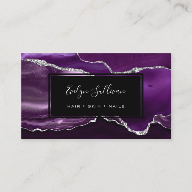 purple silver watercolor agate business card (Front)