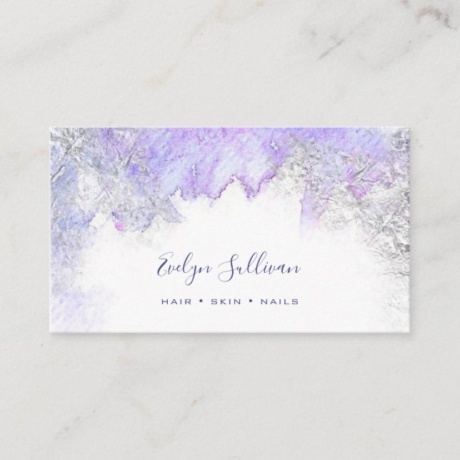 purple silver watercolor business card (Front)