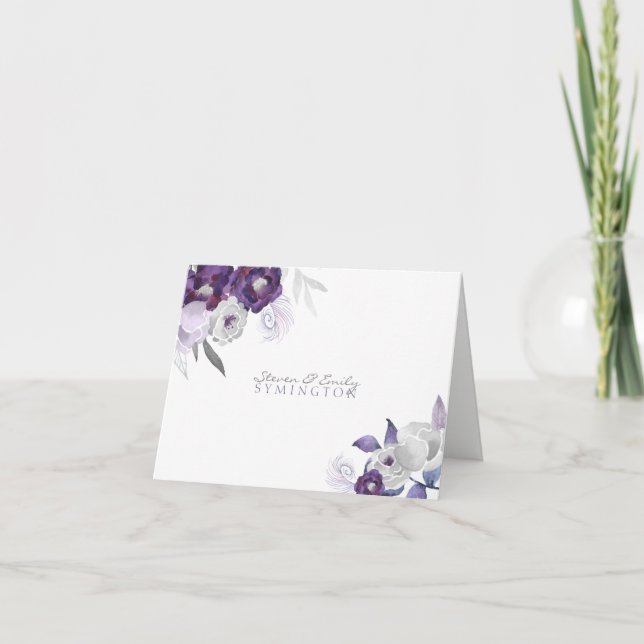 Purple Silver watercolor thank you notes  3963 (Front)