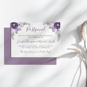 Purple & Silver Watercolor Wedding Change of Plans Invitation