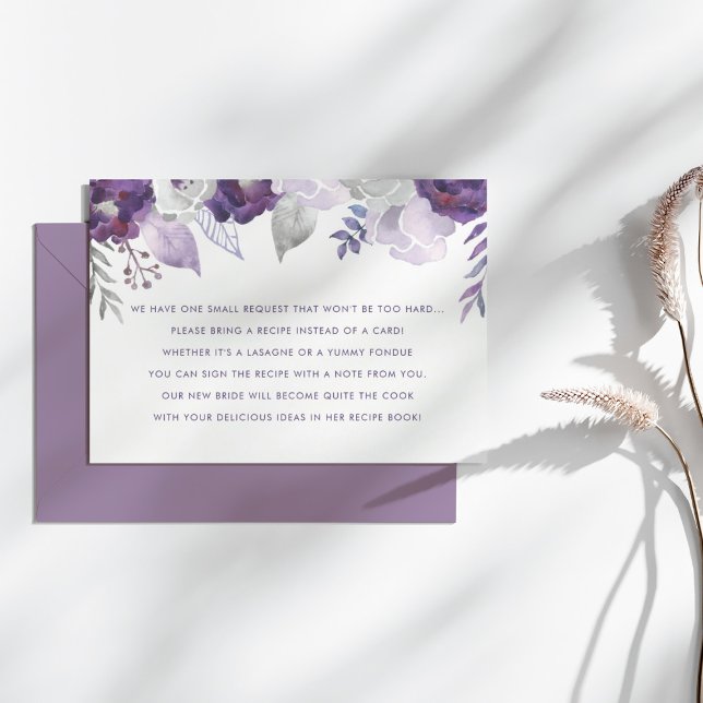 Purple & Silver Watercolor Wedding Recipe Card (Purple & Silver Watercolor Wedding Recipe Card)