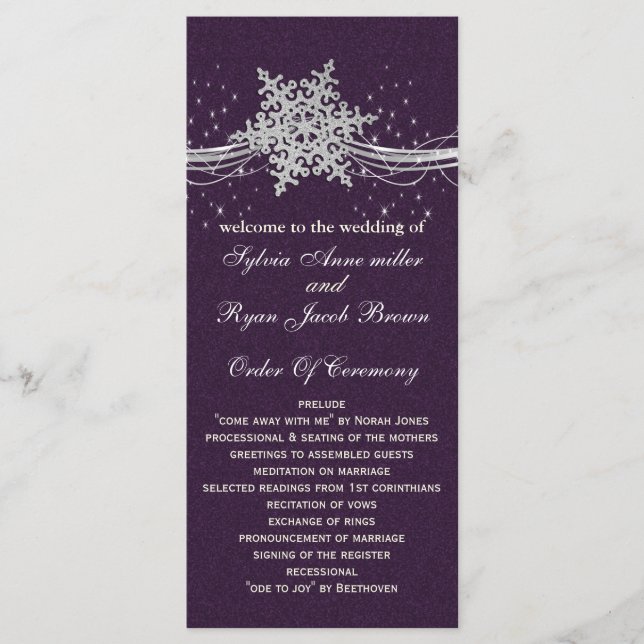 purple Silver  wedding programs tea length Programme (Front)
