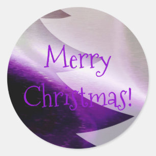 Purple Silver White Christmas Tree Elegant Stylish Classic Round Sticker