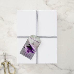 Purple Silver White Merry Christmas Tree Stylish Gift Tags