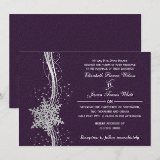 purple Silver Winter wedding invitations