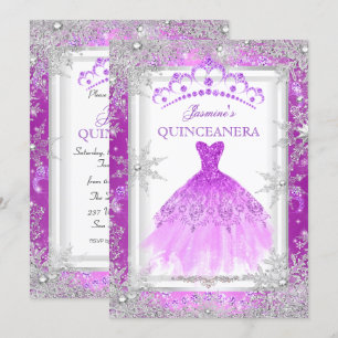 Purple Silver Winter Wonderland Quinceanera Party Invitation