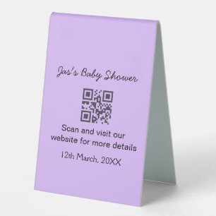 Purple simple baby shower q r code add name text