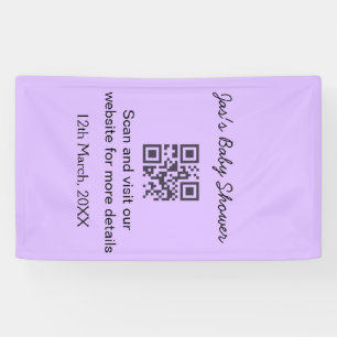 Purple simple baby shower q r code add name text banner