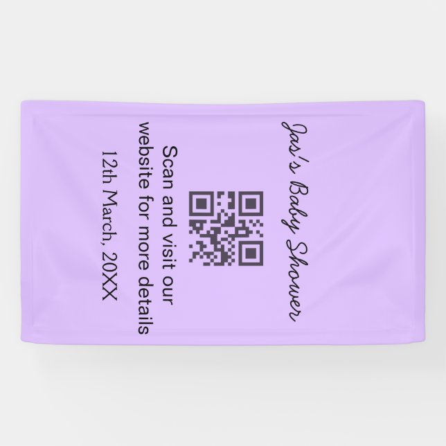 Purple simple baby shower q r code add name text banner (Horizontal)