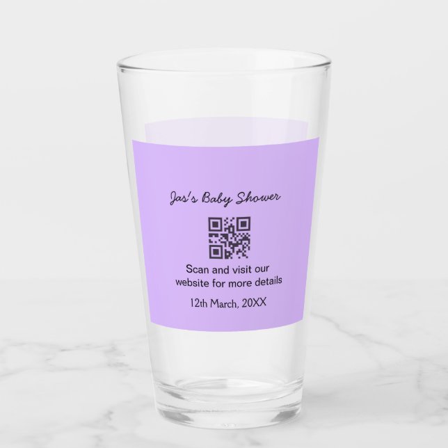 Purple simple baby shower q r code add name text glass (Front)