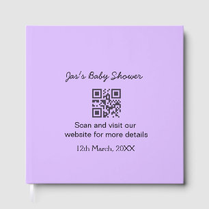 Purple simple baby shower q r code add name text guest book