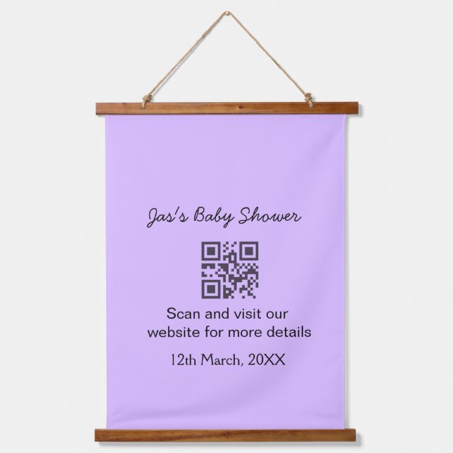 Purple simple baby shower q r code add name text hanging tapestry (Front)