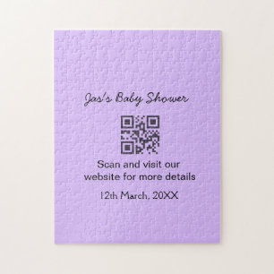 Purple simple baby shower q r code add name text jigsaw puzzle