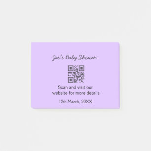Purple simple baby shower q r code add name text post-it notes