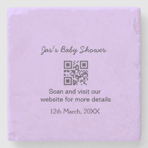 Purple simple baby shower q r code add name text stone coaster