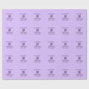 Purple simple baby shower q r code add name text wrapping paper