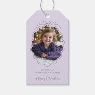 Purple Simple Bow Photo Christmas Gift Tags
