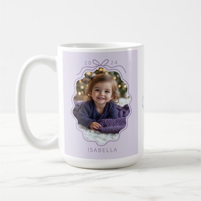 Purple Simple Bow Photo Merry Christmas Coffee Mug (Left)