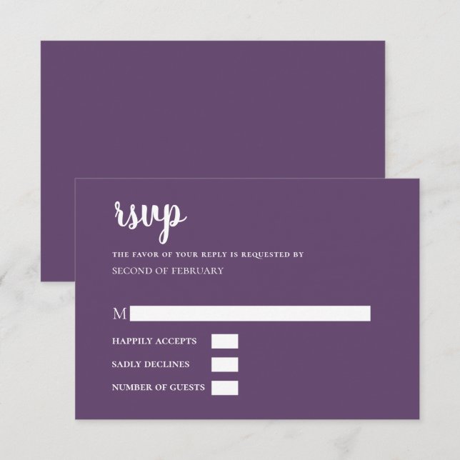 Purple Simple Calligraphy Modern RSVP Card (Front/Back)