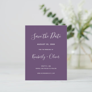 Purple Simple Calligraphy Modern Wedding Announcement Postcard