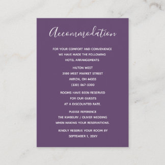 Purple Simple Calligraphy Modern Wedding Enclosure Card