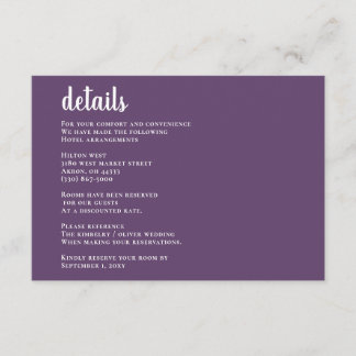 Purple Simple Calligraphy Modern Wedding Enclosure Card