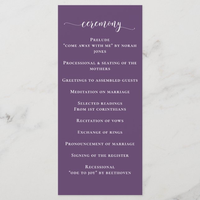 Purple Simple Calligraphy Modern Wedding  Program Programme (Front)