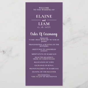 Purple Simple Calligraphy Modern Wedding   Programme