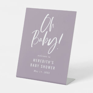 Purple Simple Calligraphy Neutral Baby Shower Pedestal Sign