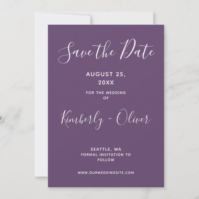 Purple Simple Calligraphy Save the Date (Front)