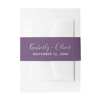Purple Simple Calligraphy Wedding Invitation Belly Band