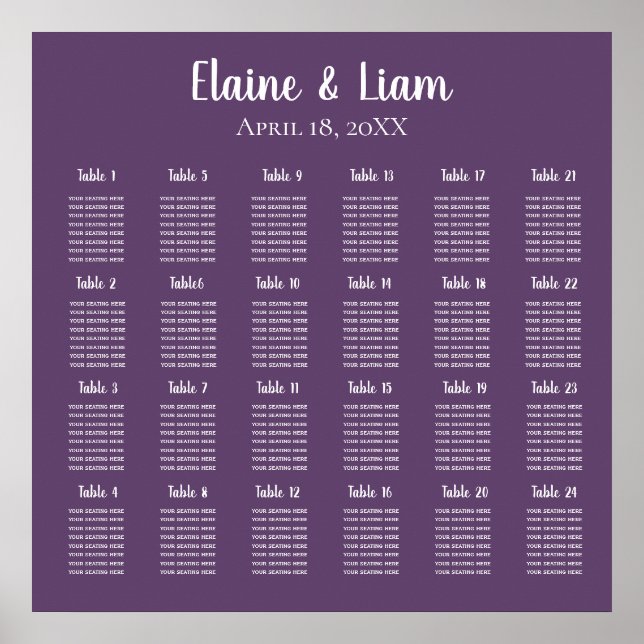 Purple Simple Calligraphy Wedding Seating Poster (Front)