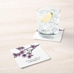 Purple Simple Cherry Blossoms Paper Coasters