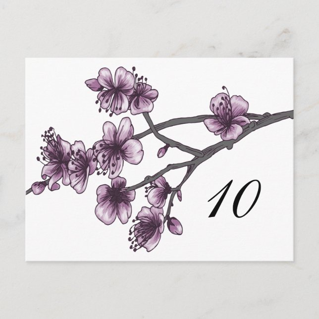 Purple Simple Cherry Blossoms Table Number Postcard (Front)