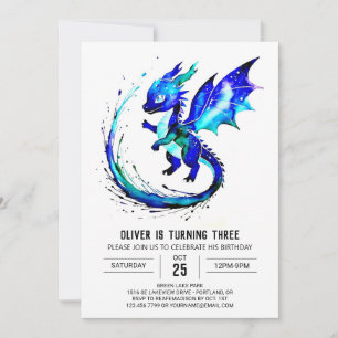 Purple Simple Dragon Digital Boy Birthday Invitation