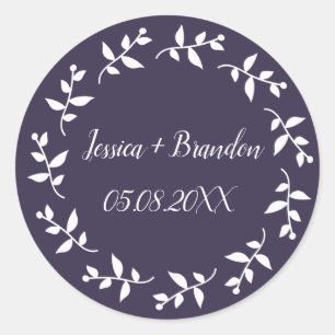Purple Simple Elegant Minimalist Wedding Classic Round Sticker