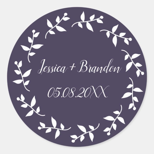Purple Simple Elegant Minimalist Wedding  Classic Round Sticker (Front)