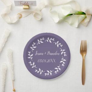 Purple Simple Elegant Minimalist Wedding Paper Plate