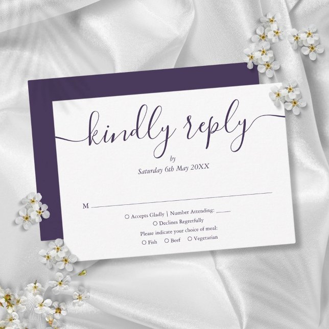 Purple Simple Elegant Script Wedding RSVP Card (Purple Simple Elegant Script Wedding RSVP Card)