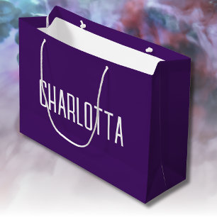 Purple Simple Elegant Stylish Name Large Gift Bag