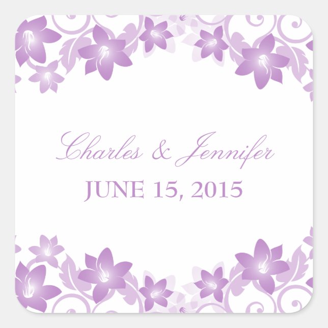 Purple Simple Floral Wedding Stickers (Front)