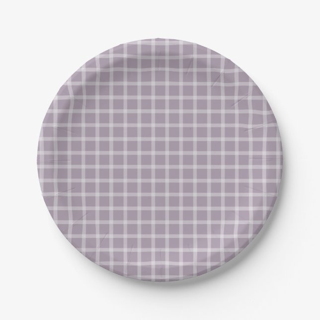 Purple Simple Gingham Gender Neutral Baby Shower Paper Plate (Front)