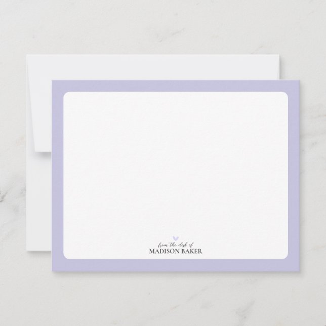 Purple | Simple Heart Personalised Stationery Card (Front)