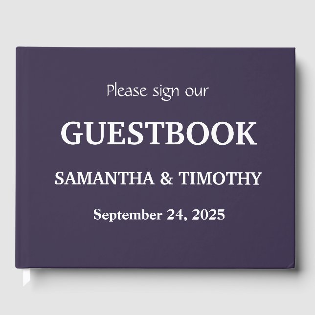 Purple Simple Lavender Modern Minimalist Wedding Guest Book (Front)