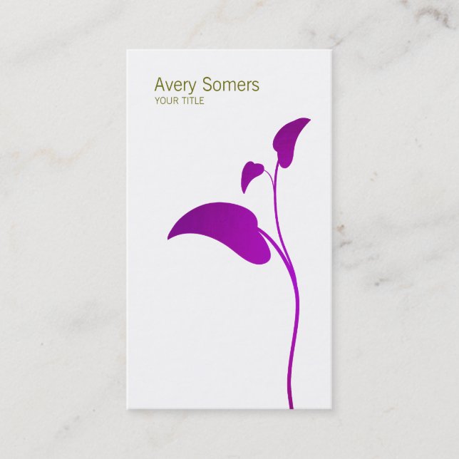 Purple Simple Leaf White Business Card (Front)