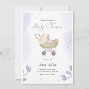  Purple Simple Minimalist Baby Shower Invitation