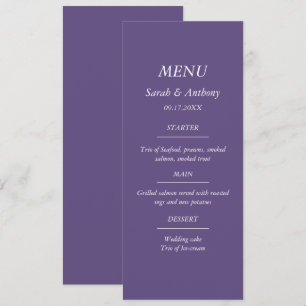 Purple Simple Minimalist Elegant Wedding Food  Menu